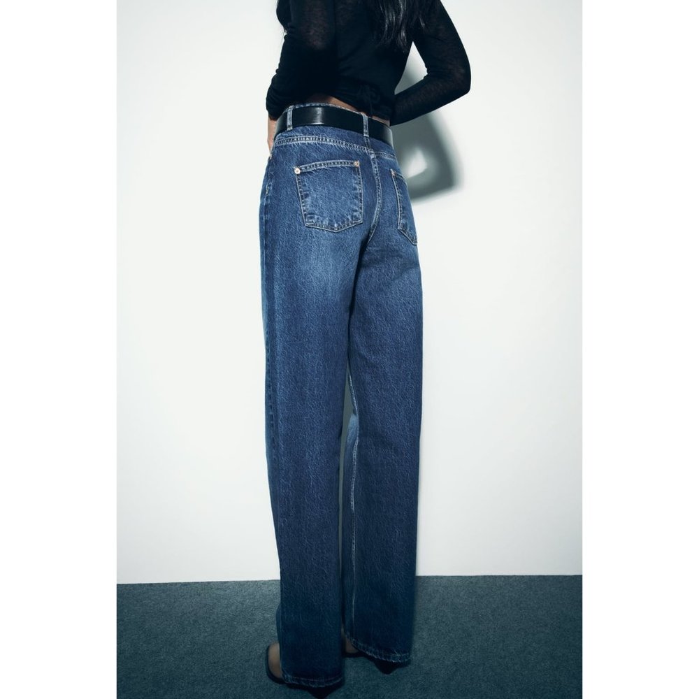 ZARA Straight Full Length Long Leg Jeans Button and Zip 5-Pocket 12 Blue #2017 - Picture 4 of 13